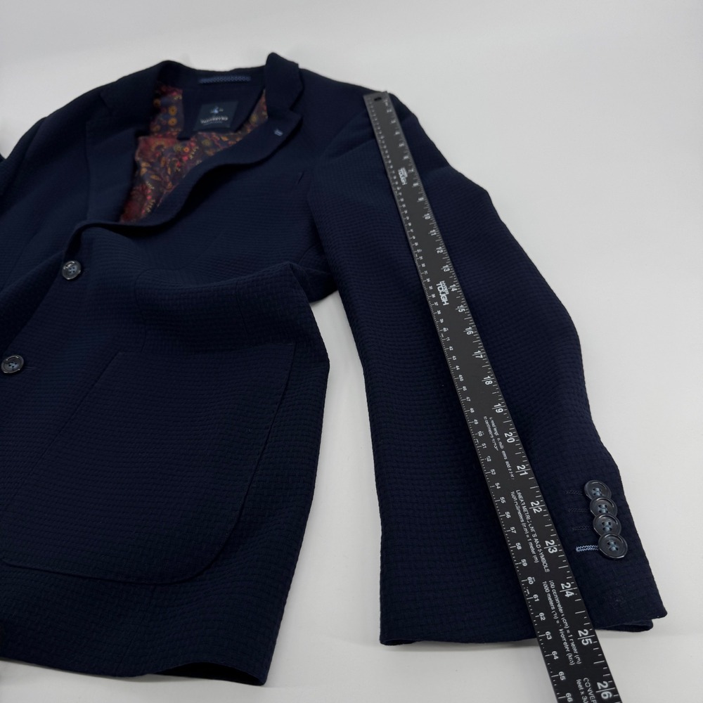 Tailorbyrd Collection Navy Blue Waffle Knit Blazer Sport Coat 40R Paisley Lining - Picture 12 of 12